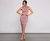 Curves Ahead Sleeveless Ruched Midi Dress